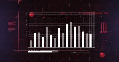 Image of data processing and diagrams over black background Stockfoto's