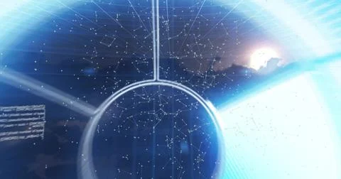 Image of data processing and diagrams over clouds and sun Stock Photos