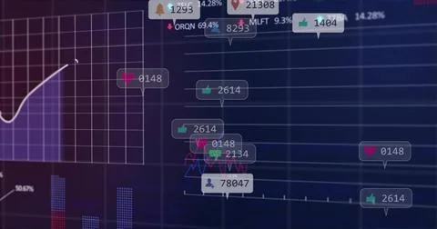 Image of data processing and diagrams over media icons Stockfoto's
