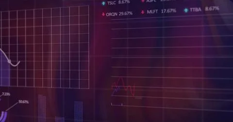 Image of data processing and diagrams over black background Stock Photos