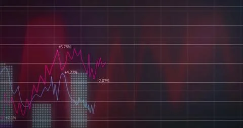 Image of data processing and diagrams over black background Foto stock