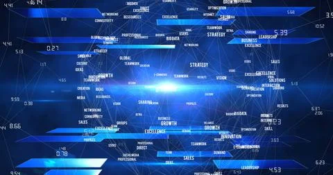 Image of data processing and digital human over shapes on black background Stock Illustration