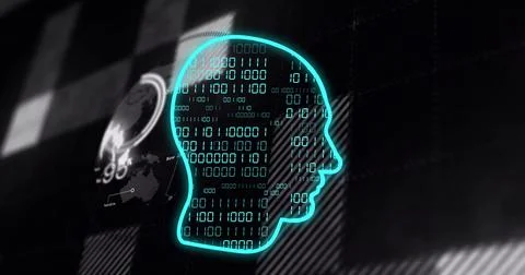 Image of data processing and digital human over globe on black background Stock Illustration