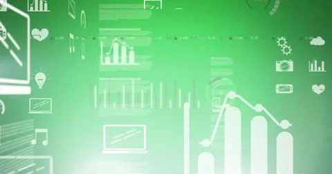 Image of data processing and digital icons over green background Stock Illustration