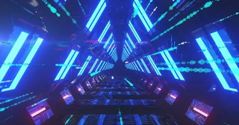 Image of data processing and digital tunnel over black background Foto stock