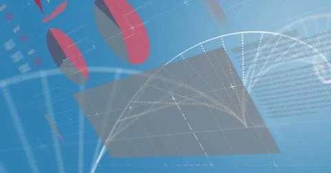 Image of data processing and dna strand on blue background Stock Illustration