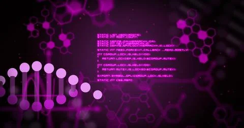 Image of data processing and dna strand over shapes Stock Illustration