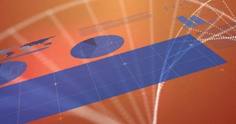 Image of data processing and dna strand over red background 스톡 일러스트