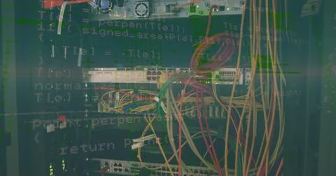 Image of data processing and email icons over business people wearing headsets Foto stock