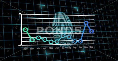 Image of data processing and fingerprint over black background: Graphic ...