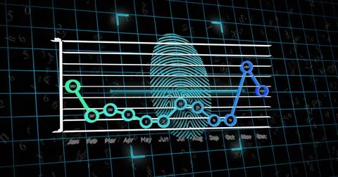 Image of data processing and fingerprint over black background Stock Illustration