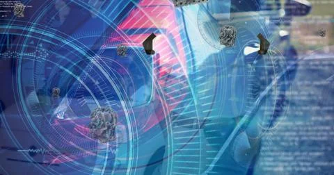 Image of data processing and gears over cars Stock Illustration