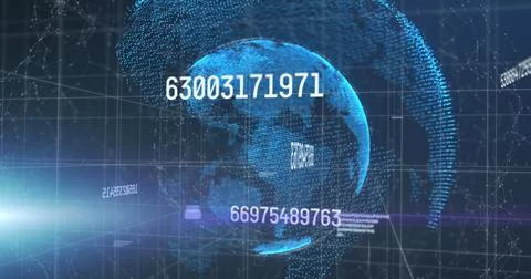 Image of data processing and globe over dark background Illustrazione stock