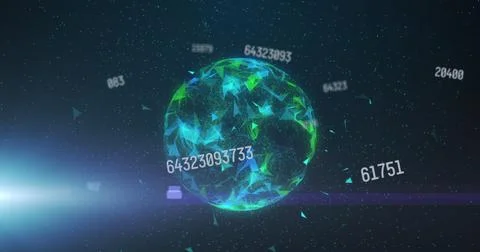 Image of data processing and globe over dark background Illustrazione stock