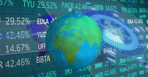 Image of data processing and globe over world map Ilustração Stock