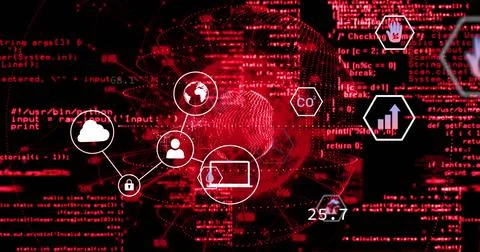 Image of data processing and globe over media icons Illustrazione stock