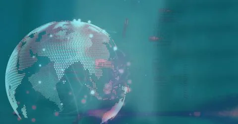 Image of data processing and globe over blue background Stock Illustration