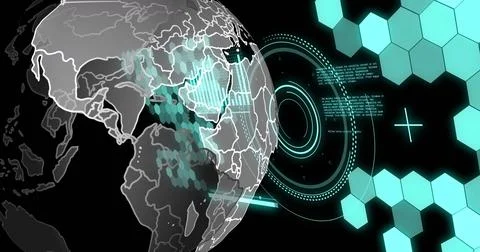 Image of data processing and globe over scopes scanning Stock Illustration