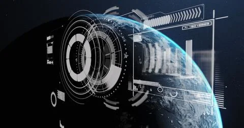 Image of data processing and globe over scope over globe 스톡 일러스트