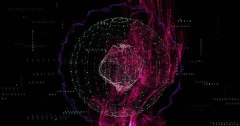 Image of data processing and globe on black background Illustrazione stock