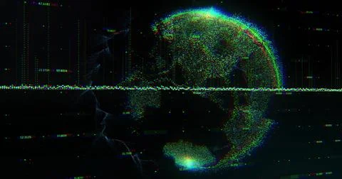 Image of data processing and globe on black background Stock Illustration