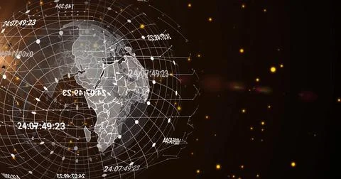 Image of data processing and globe on black background Illustrazione stock