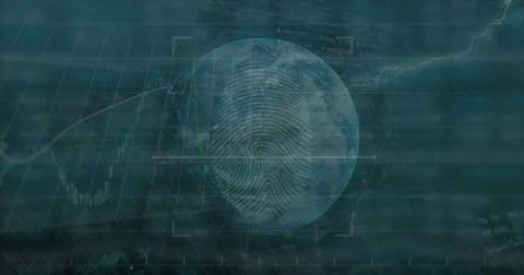 Image of data processing and globe over black background Illustrazione stock