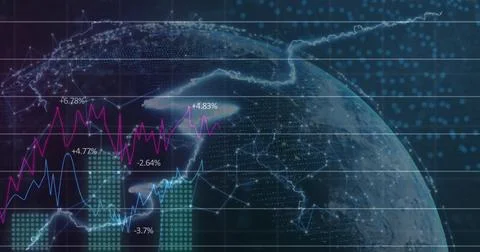 Image of data processing and globe on black background Stock Illustration