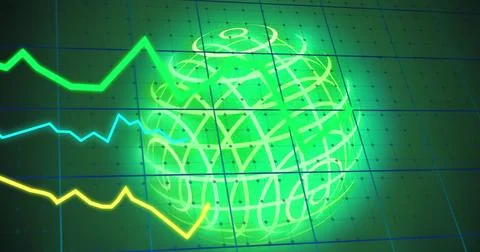 Image of data processing and globe on black background Stock Illustration