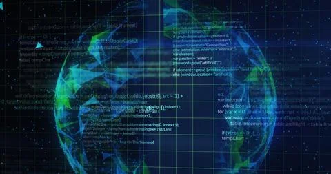Image of data processing and globe on black background Stock Illustration