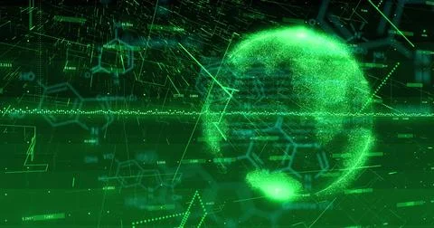 Image of data processing and globe on green background Stock Photos
