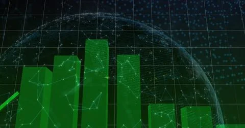 Image of data processing and globe on black background Foto stock