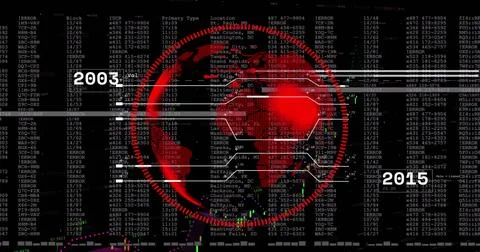 Image of data processing and globe over black background Stock Photos