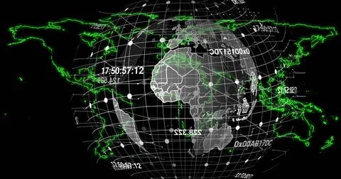 Image of data processing and globe over world map Stock Photos