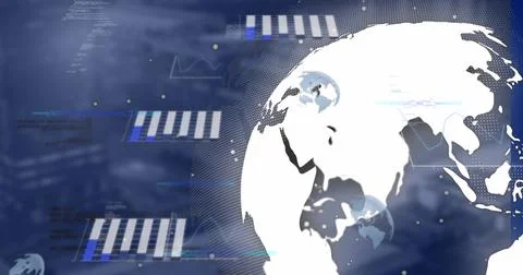 Image of data processing and globe over blurred background Stock Photos