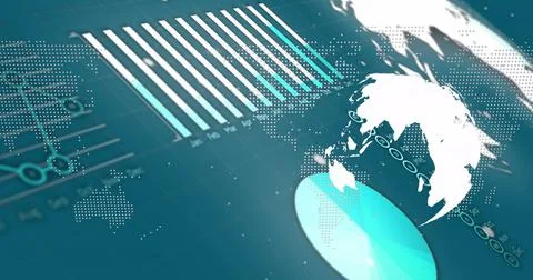 Image of data processing and globe over blue background Stock Photos