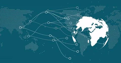 Image of data processing and globe over blue background Stock Photos