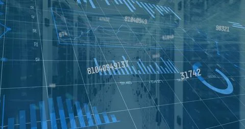 Image of data processing and graphs and charts on interface Foto stock