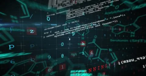 Image of data processing and grid over black background Stock Illustration