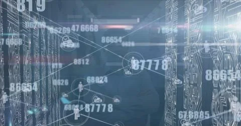 Image of data processing and icons over cityscape Stock Photos