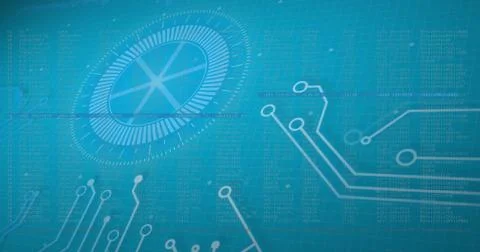 Image of data processing and integrated circuit on blue digital screen Stock Photos