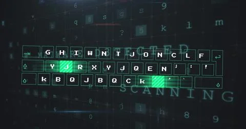 Image of data processing and keyboard on black background Stock Illustration