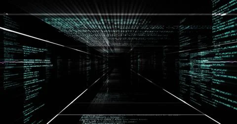 Image of data processing and light trails over black background Stock Illustration