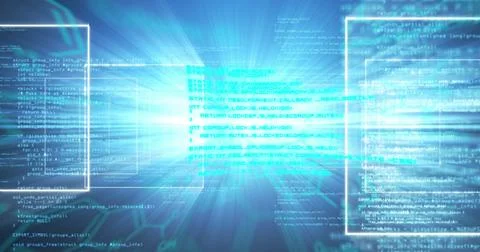 Image of data processing and light over blue background Stock Illustration