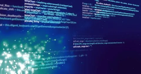 Image of data processing and light spots on blue background イラスト素材