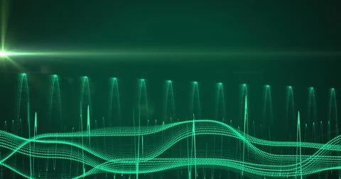 Image of data processing and light trails on black background 库存照片