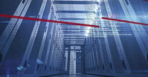 Image of data processing and lights over servers Stock Photos