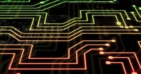 Image of data processing and lines on black background Illustrazione stock