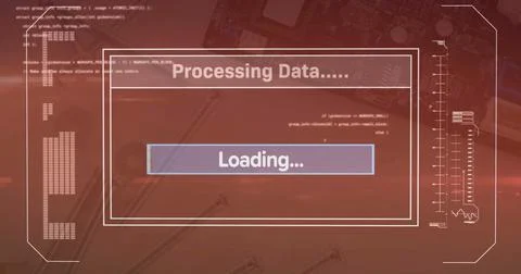 Image of data processing and loading bar over computing board イラスト素材