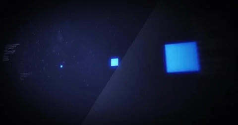 Image of data processing and loading data squares over black background 스톡 사진